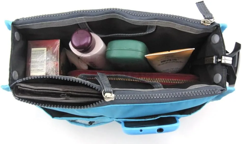 Chelsy Purse Organizer Insert with Handles & 13 Pockets - 3 Sizes (Bright Blue, Large)