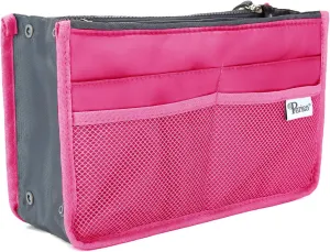 Chelsy Purse Organizer Insert with Handles & 13 Pockets - 3 Sizes (Bright Pink, Large)