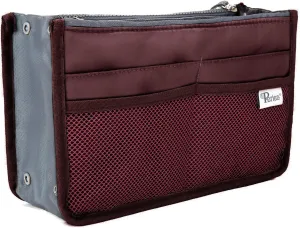 Chelsy Purse Organizer Insert with Handles & 13 Pockets - 3 Sizes (Burgundy, Large)