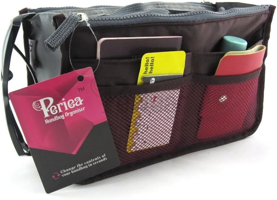 Chelsy Purse Organizer Insert with Handles & 13 Pockets - 3 Sizes (Burgundy, Medium)