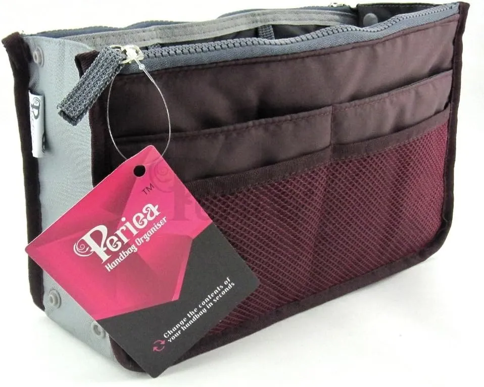 Chelsy Purse Organizer Insert with Handles & 13 Pockets - 3 Sizes (Burgundy, Medium)