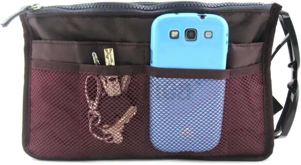 Chelsy Purse Organizer Insert with Handles & 13 Pockets - 3 Sizes (Burgundy, Medium)