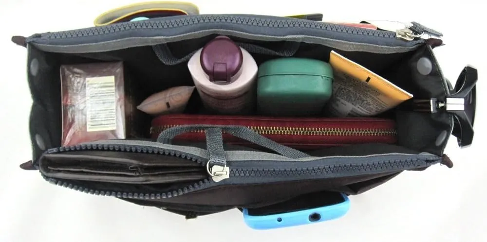 Chelsy Purse Organizer Insert with Handles & 13 Pockets - 3 Sizes (Burgundy, Medium)