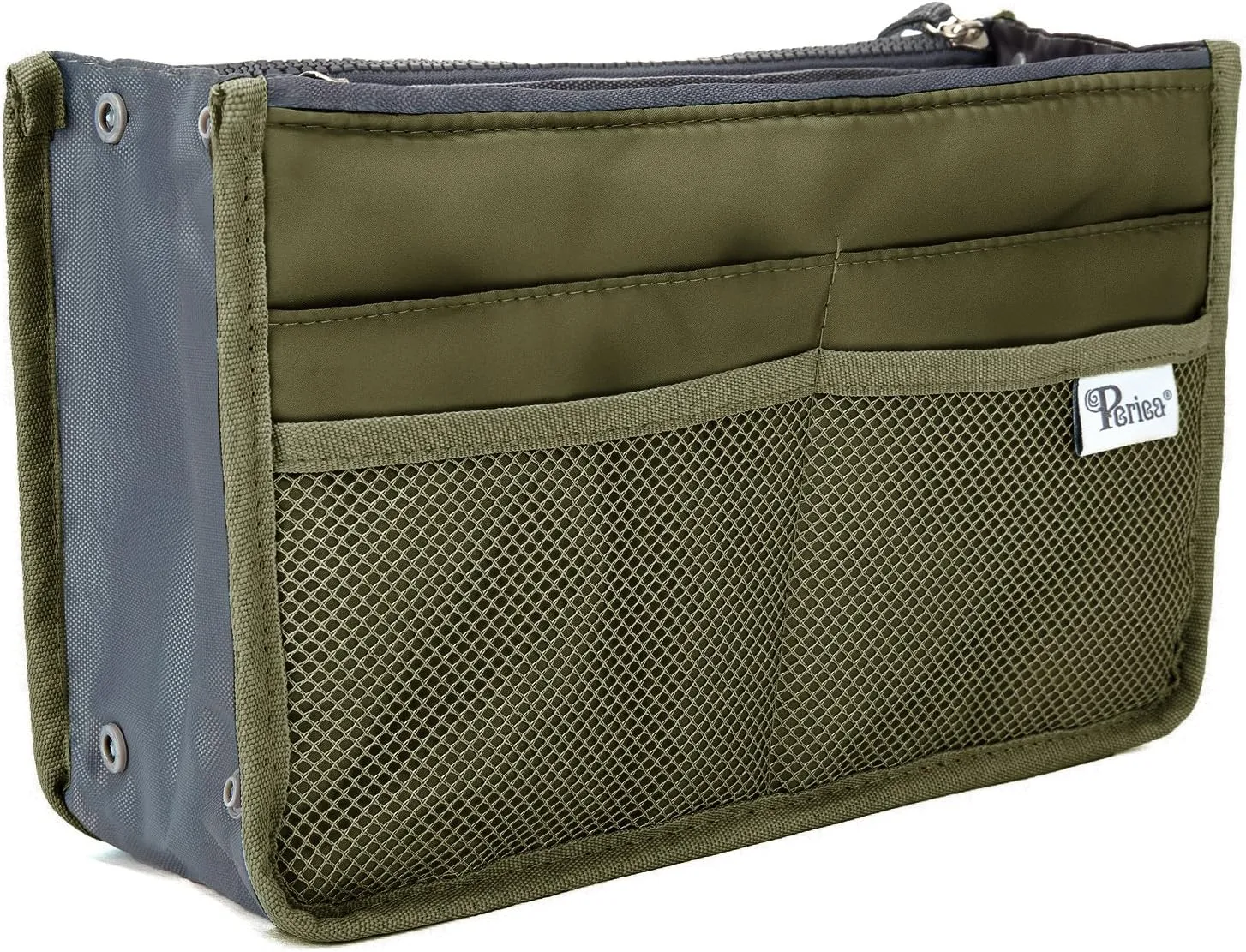 Chelsy Purse Organizer Insert with Handles & 13 Pockets - 3 Sizes (Dark Green, Medium)