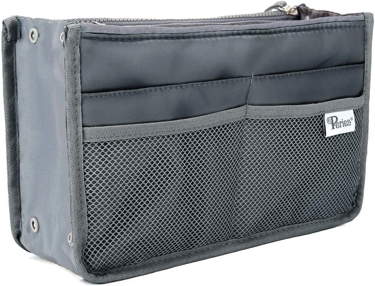 Chelsy Purse Organizer Insert with Handles & 13 Pockets - 3 Sizes (Grey, Large)