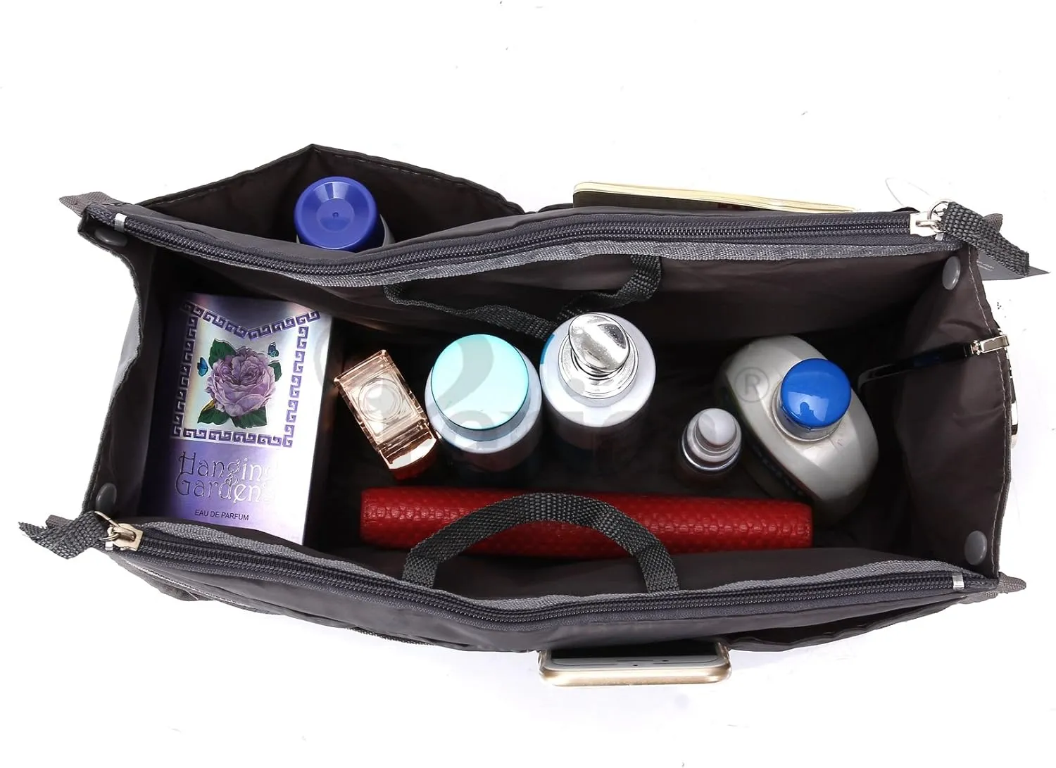 Chelsy Purse Organizer Insert with Handles & 13 Pockets - 3 Sizes (Grey, Large)