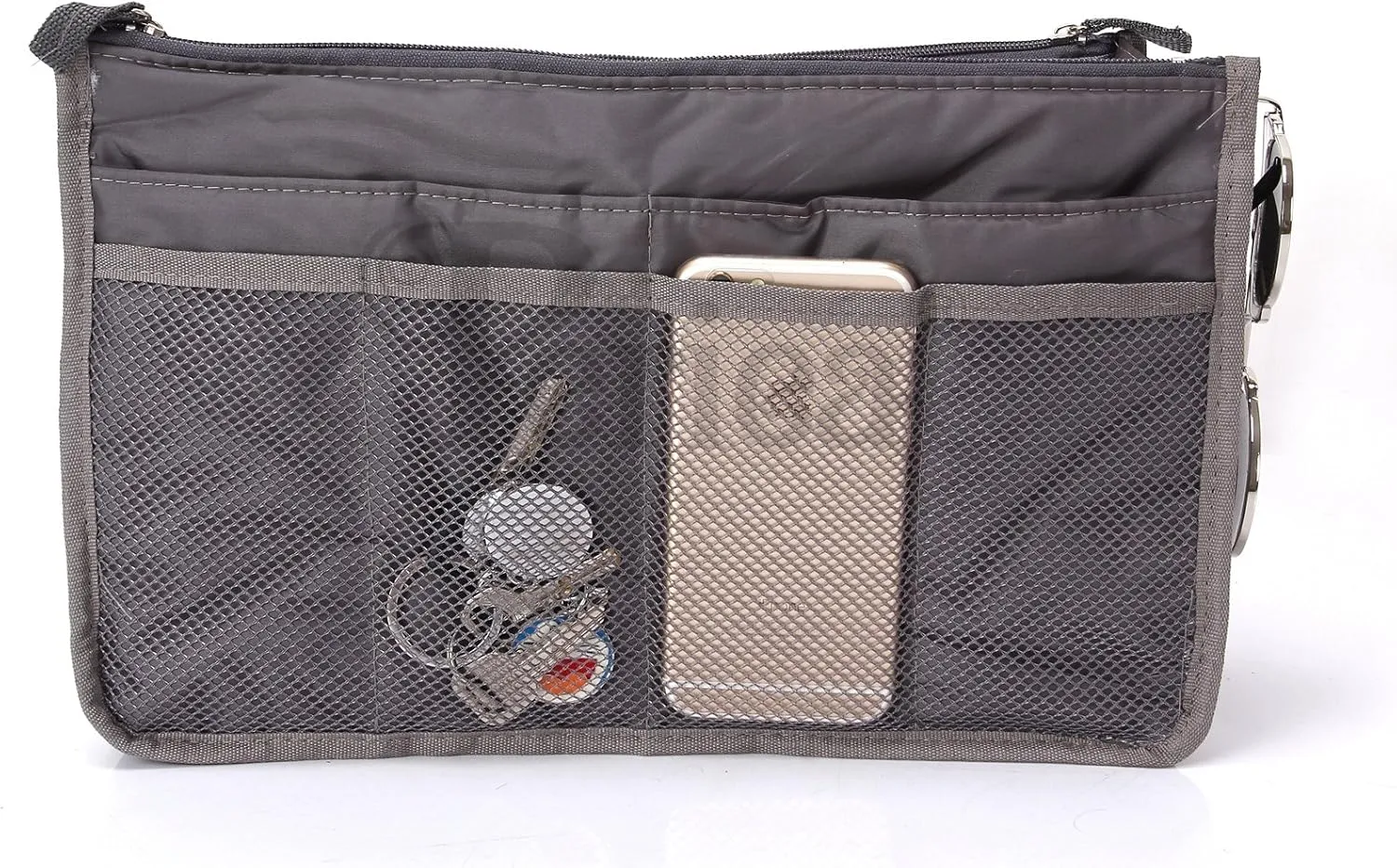 Chelsy Purse Organizer Insert with Handles & 13 Pockets - 3 Sizes (Grey, Large)