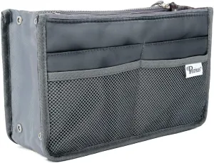 Chelsy Purse Organizer Insert with Handles & 13 Pockets - 3 Sizes (Grey, Large)