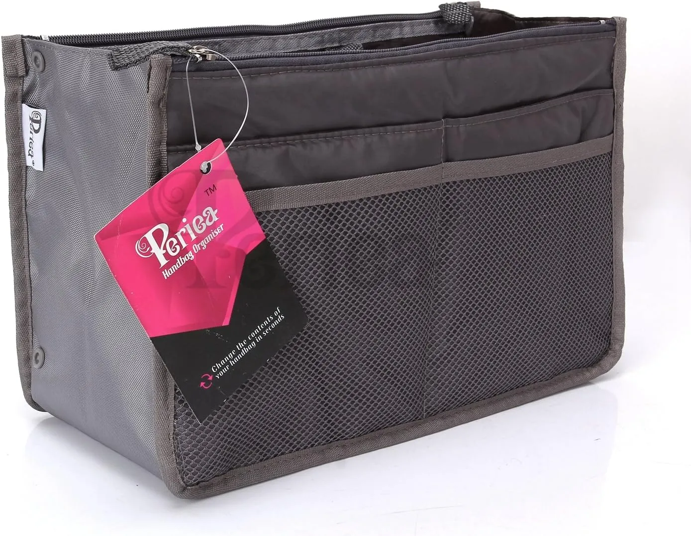 Chelsy Purse Organizer Insert with Handles & 13 Pockets - 3 Sizes (Grey, Large)