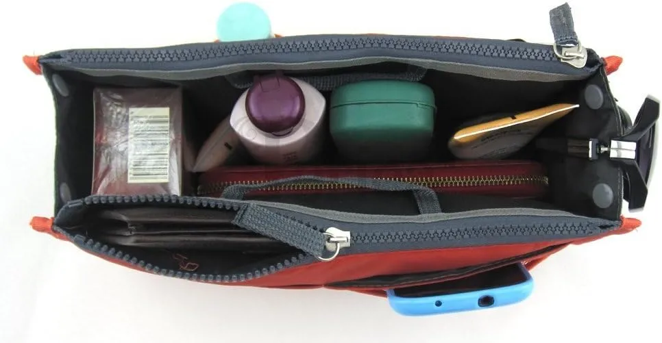 Chelsy Purse Organizer Insert with Handles & 13 Pockets - 3 Sizes (Orange, Large)