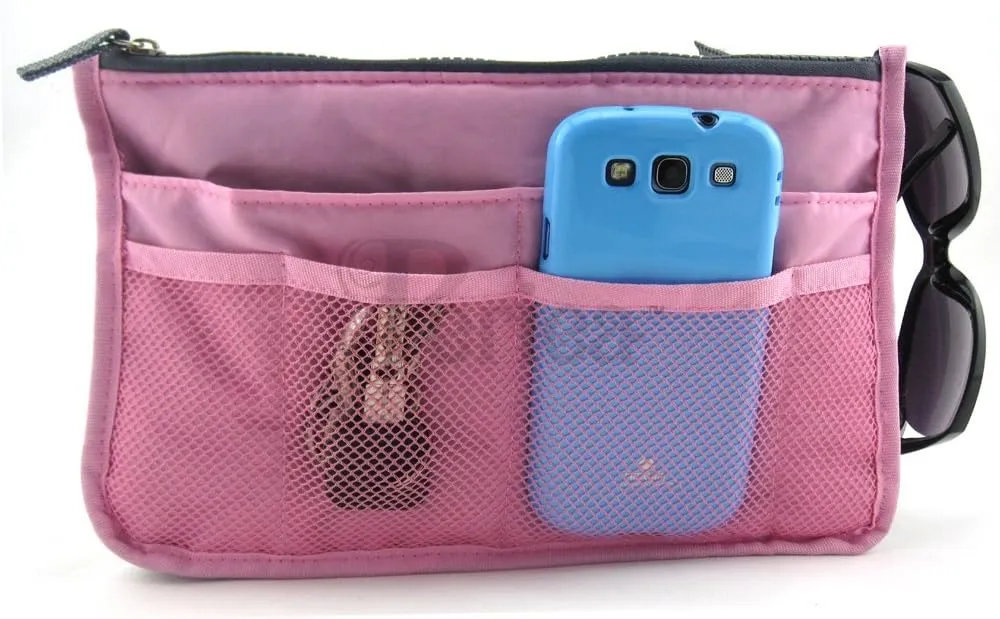 Chelsy Purse Organizer Insert with Handles & 13 Pockets - 3 Sizes (Pink, Large)