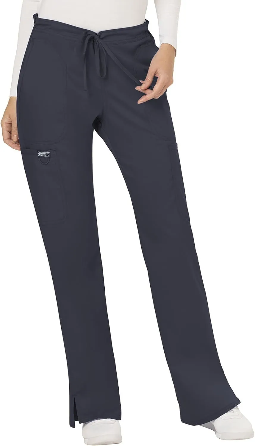 Cherokee Scrub Set For Women Modern Classic Fit 3 Pockets V-Neck Top WW620 with 5 Pockets Moderate Flare Leg Pant WW120
