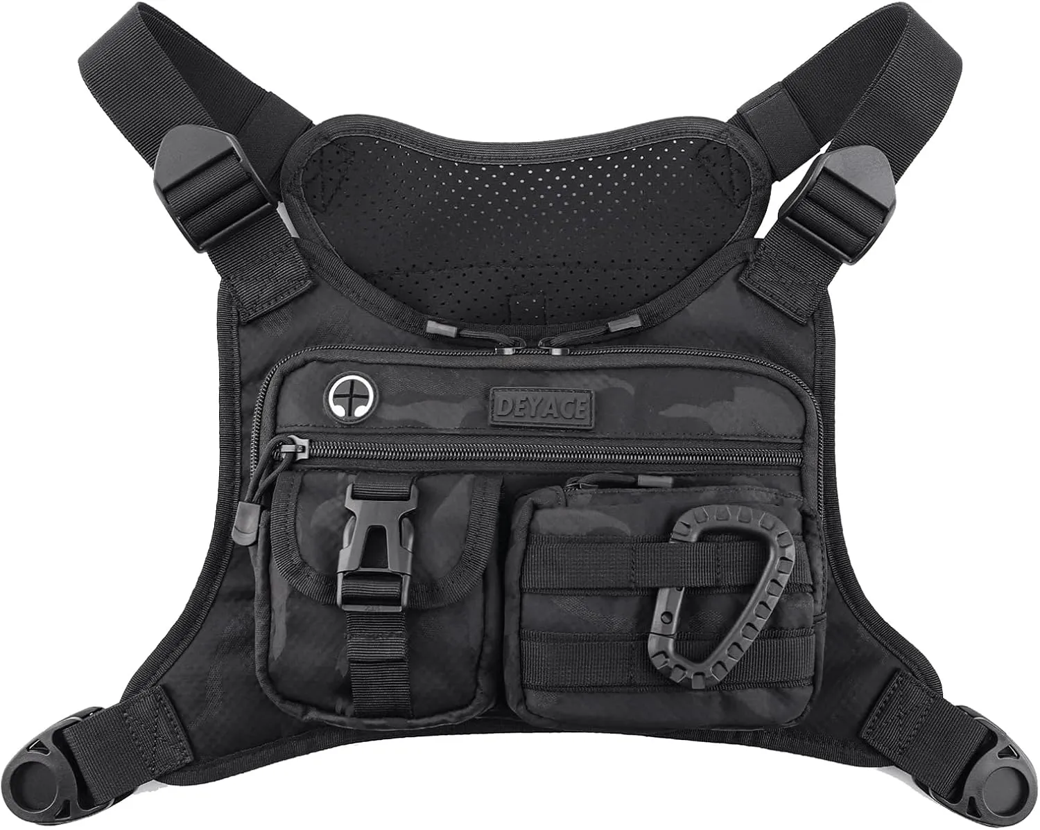 Chest Bag For Men, Tactical Inspired Sports Utility Chest Pack, EDC Pouch Bag With Built-In Phone Holder for Workouts, Running, Cycling, Black