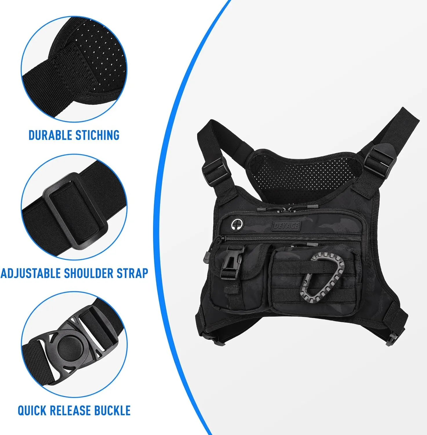 Chest Bag For Men, Tactical Inspired Sports Utility Chest Pack, EDC Pouch Bag With Built-In Phone Holder for Workouts, Running, Cycling, Black