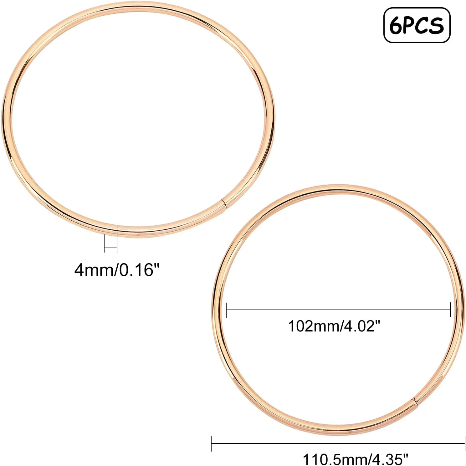CHGCRAFT 6Pcs Round Metal Purse Handles, Replacement Handles for DIY Bag Purse Handbags Totes Clutch Making, Golden, 110.5×4mm