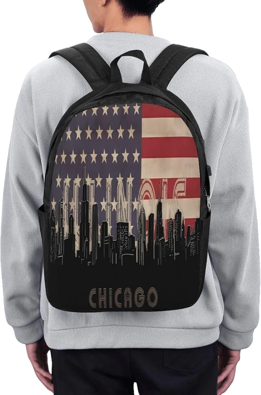 Chicago Illinois Skyline Flag Laptop Backpacks Travel Backpack Casual Business Daypack Sport Rucksack Computer Bag Fits up to 17 Inch Notebook with USB Port