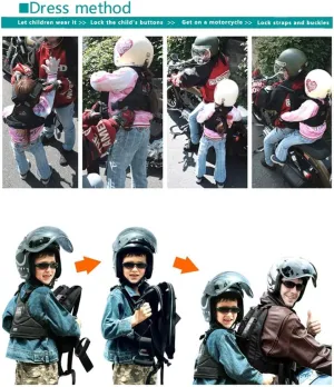 Child Motorcycle Safety Harness with Handles Reflective Material Black