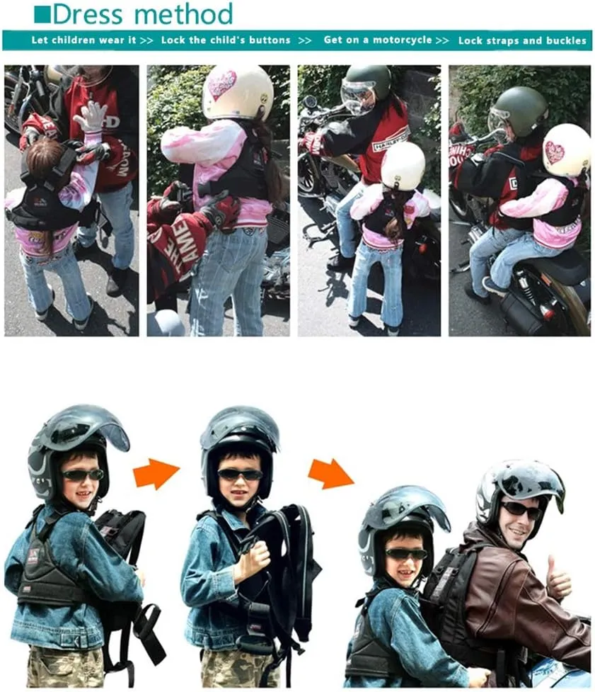Child Motorcycle Safety Harness with Handles Reflective Material Black