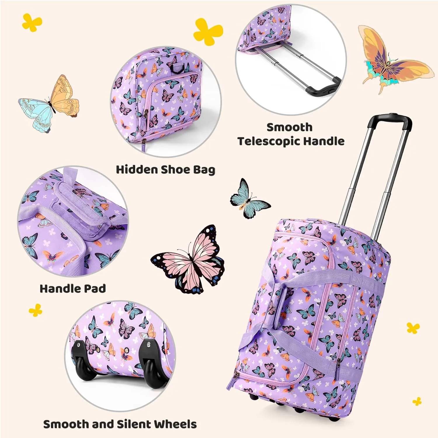 Choco Mocha Girls Tie Dye Suitcase with Wheels Kids Blue Rolling Duffle Bag for Camping Teen Girls Toddler Luggage Bag for Travel, 22inch