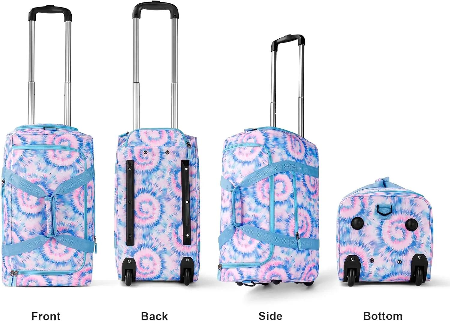 Choco Mocha Girls Tie Dye Suitcase with Wheels Kids Blue Rolling Duffle Bag for Camping Teen Girls Toddler Luggage Bag for Travel, 22inch