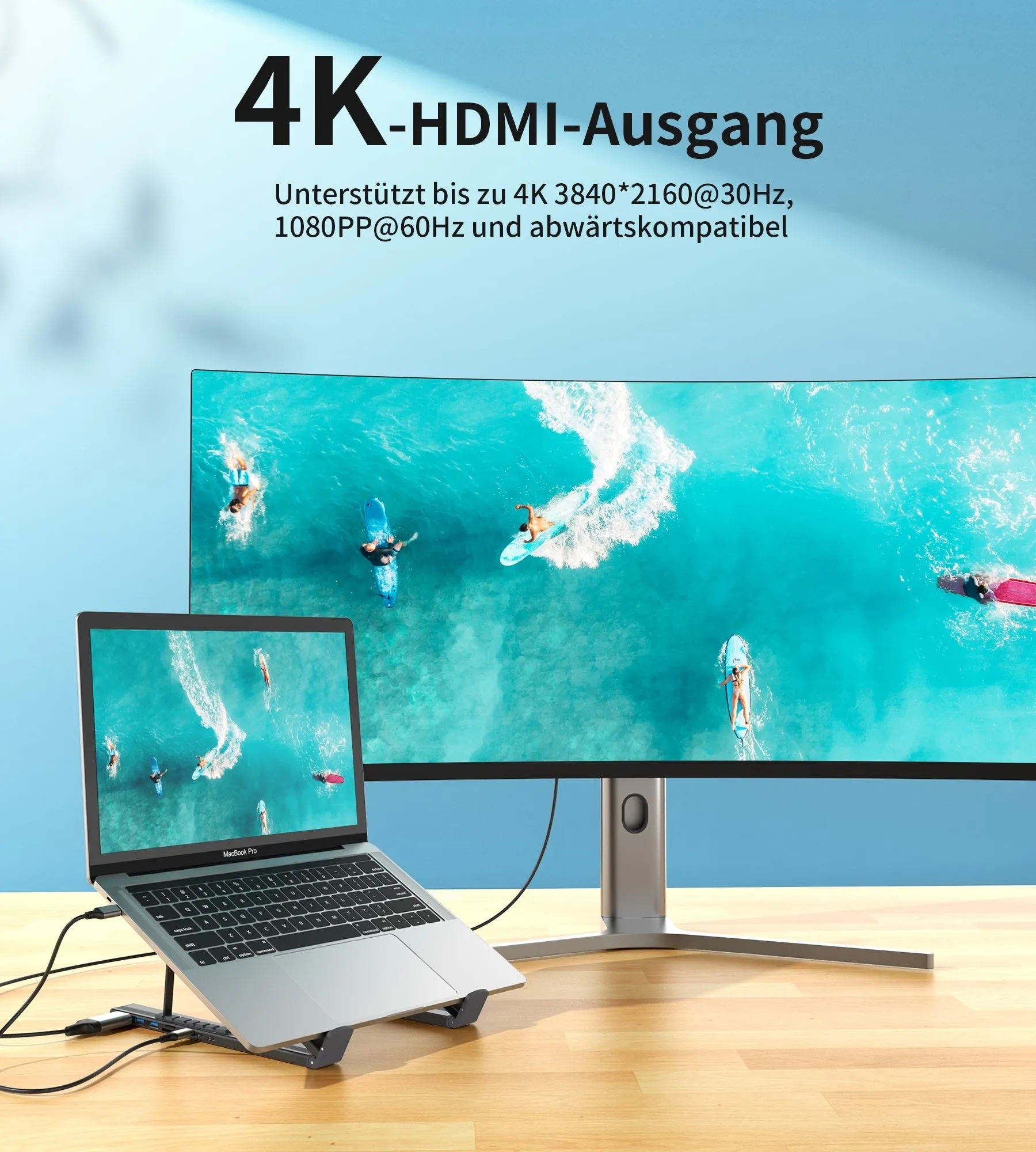 CHOETECH HUB-M48 7-in-1 Hub   Foldable Laptop stand USB-C to HDMI 4K/USB-A/TF&SD/USB-C with PD Charging