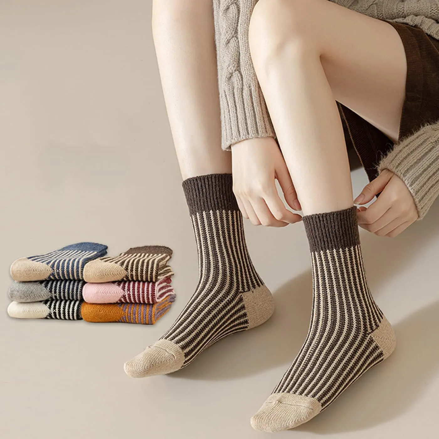 CHUNFO Womens Strip Ankle Socks Cute Athlete Ribbed Colorful Slouch Crew Cotton Casual Sock Size5-10.5