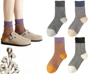 CHUNFO Womens Strip Ankle Socks Cute Athlete Ribbed Colorful Slouch Crew Cotton Casual Sock Size5-10.5
