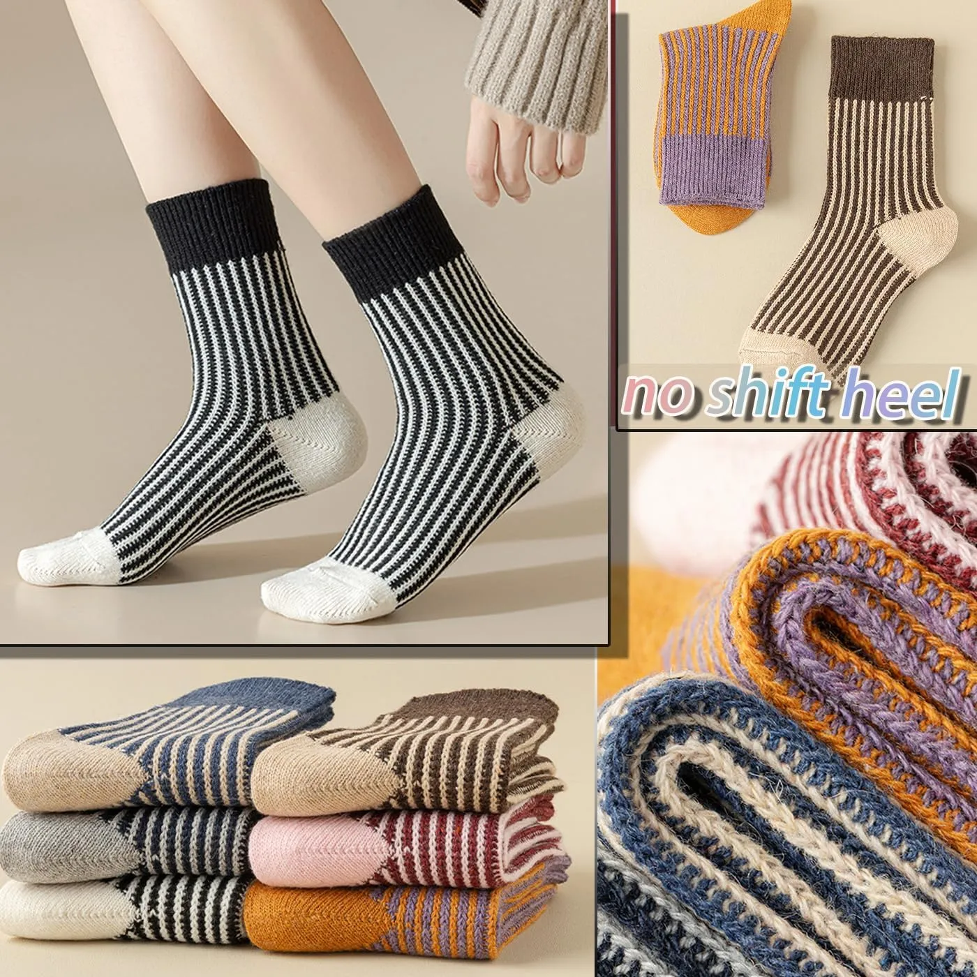 CHUNFO Womens Strip Ankle Socks Cute Athlete Ribbed Colorful Slouch Crew Cotton Casual Sock Size5-10.5