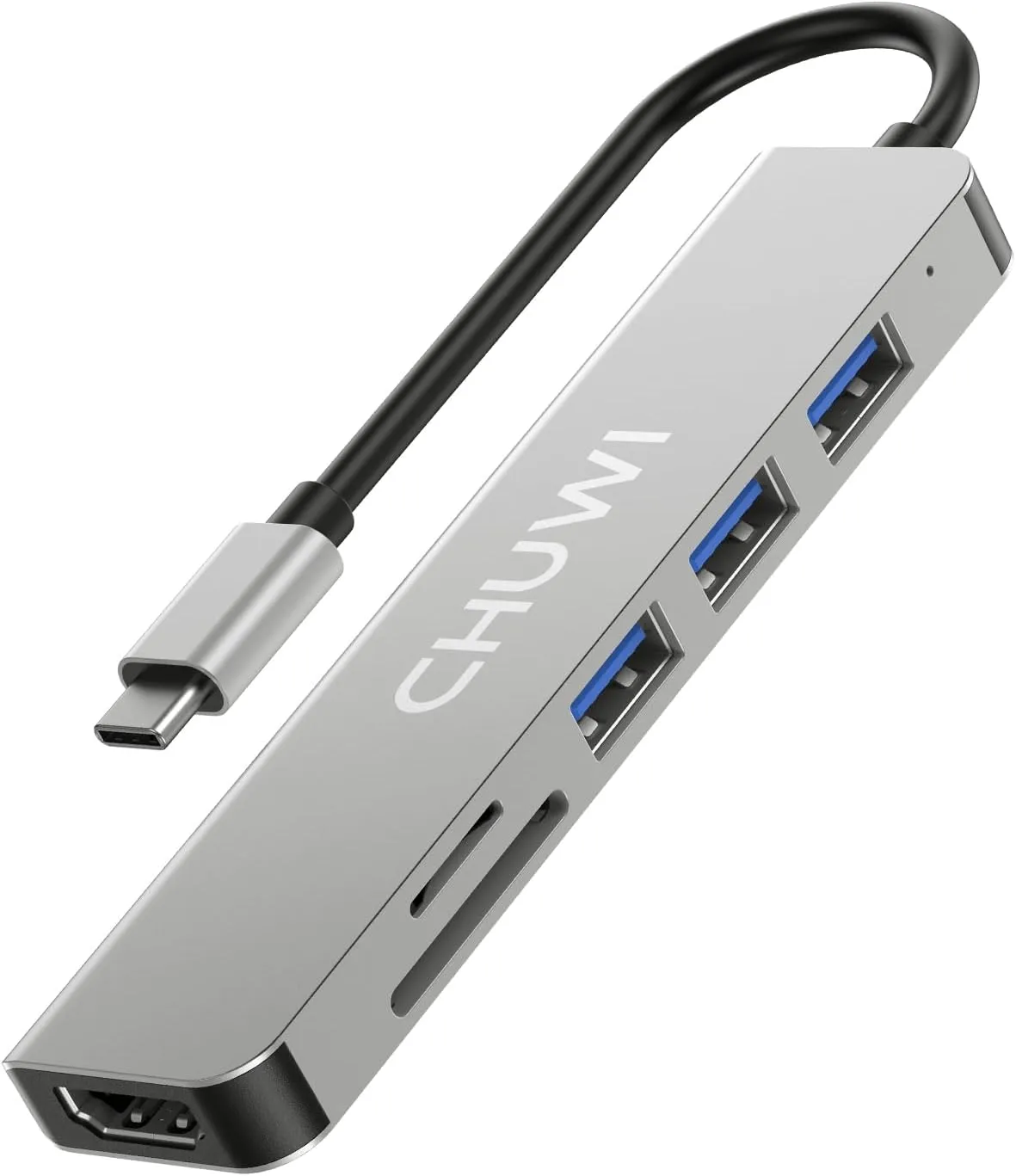 CHUWI USB C Hub, 6 in 1 USB C to HDMI Splitter, 4K HDMI Port, SD/TF Card Reader, USB 3.0 Data Port, for Laptops and Phones, Gray