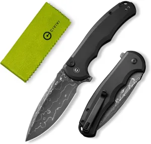 CIVIVI Button Lock Praxis Pocket Knife for EDC, Upgrade Folding Knife with Flipper 3.75" Damascus Blade plus Aluminum Handle, Cool Precious Gift for Men Women C18026E-DS1