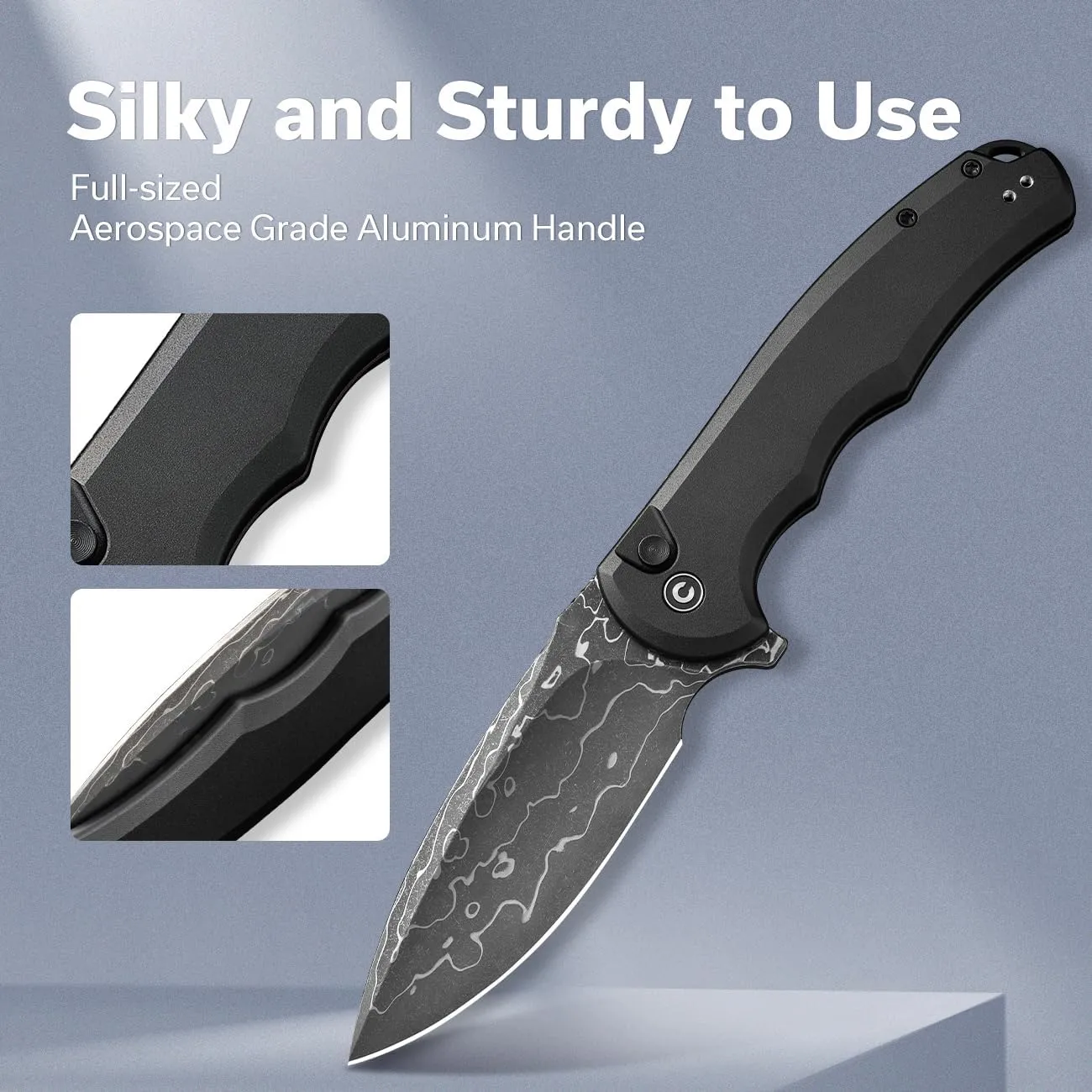 CIVIVI Button Lock Praxis Pocket Knife for EDC, Upgrade Folding Knife with Flipper 3.75" Damascus Blade plus Aluminum Handle, Cool Precious Gift for Men Women C18026E-DS1