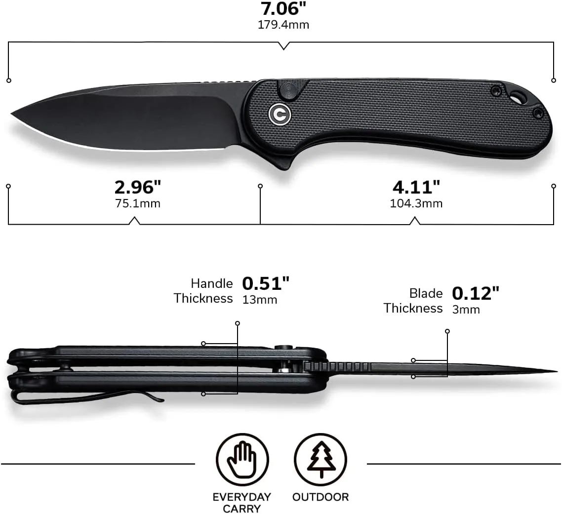 CIVIVI Elementum II Pocket Folding Knife, 2.96" Nitro-V Steel Blade G10 Handle Utility Knife with Deep Carry Pocket Clip for Camping Hiking Hunting C18062P-1