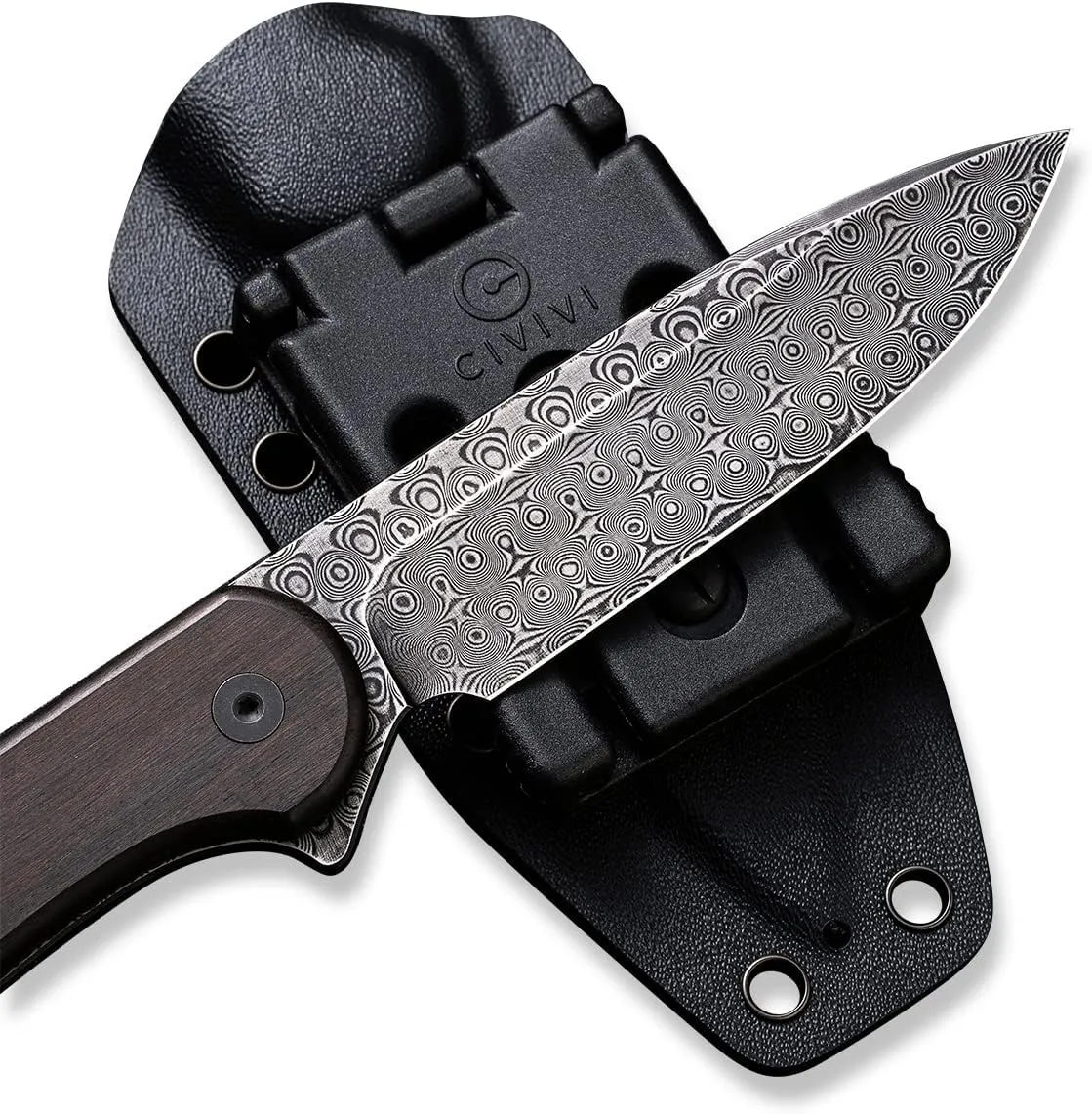 CIVIVI Fixed Blade Elementum Knife 3.98" Damascus Blade, Flat G10 Handles, Belt Knife with Kydex Sheath, Tied Paracord Lanyard, Clip for Outdoor EDC C2105-DS1
