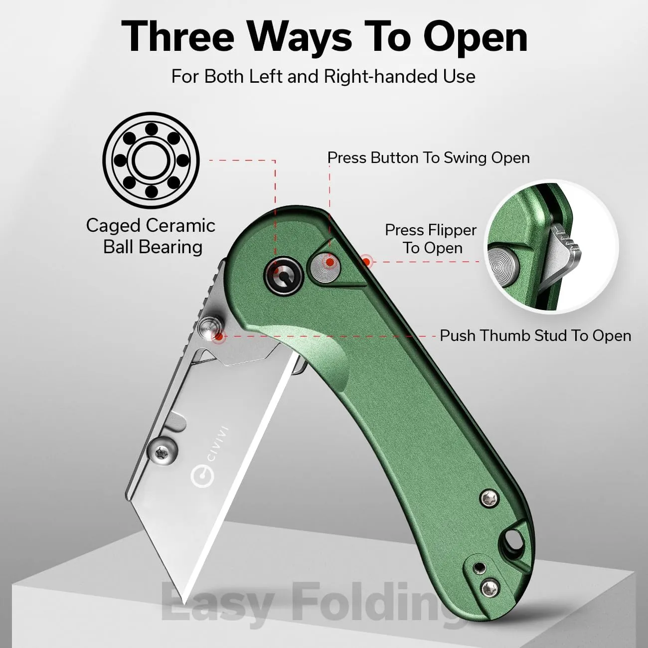 CIVIVI Folding Utility Knife Box Cutter, Elementum Utility Pocket Edc Knife with 3Pcs Extra Razor Blades, Three Ways to Open, Ideal Gifts for Men Women C23039B-3