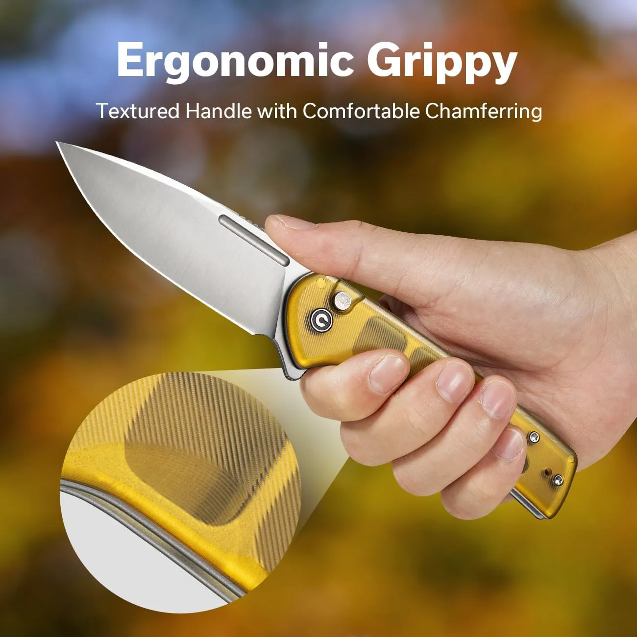 CIVIVI Pocket Folding Button Lock Knife with Flipper Opener for EDC, 3.48" Nitro-V Blade Ultem Handle, Conspirator Utility Knife for Outdoor C21006-5