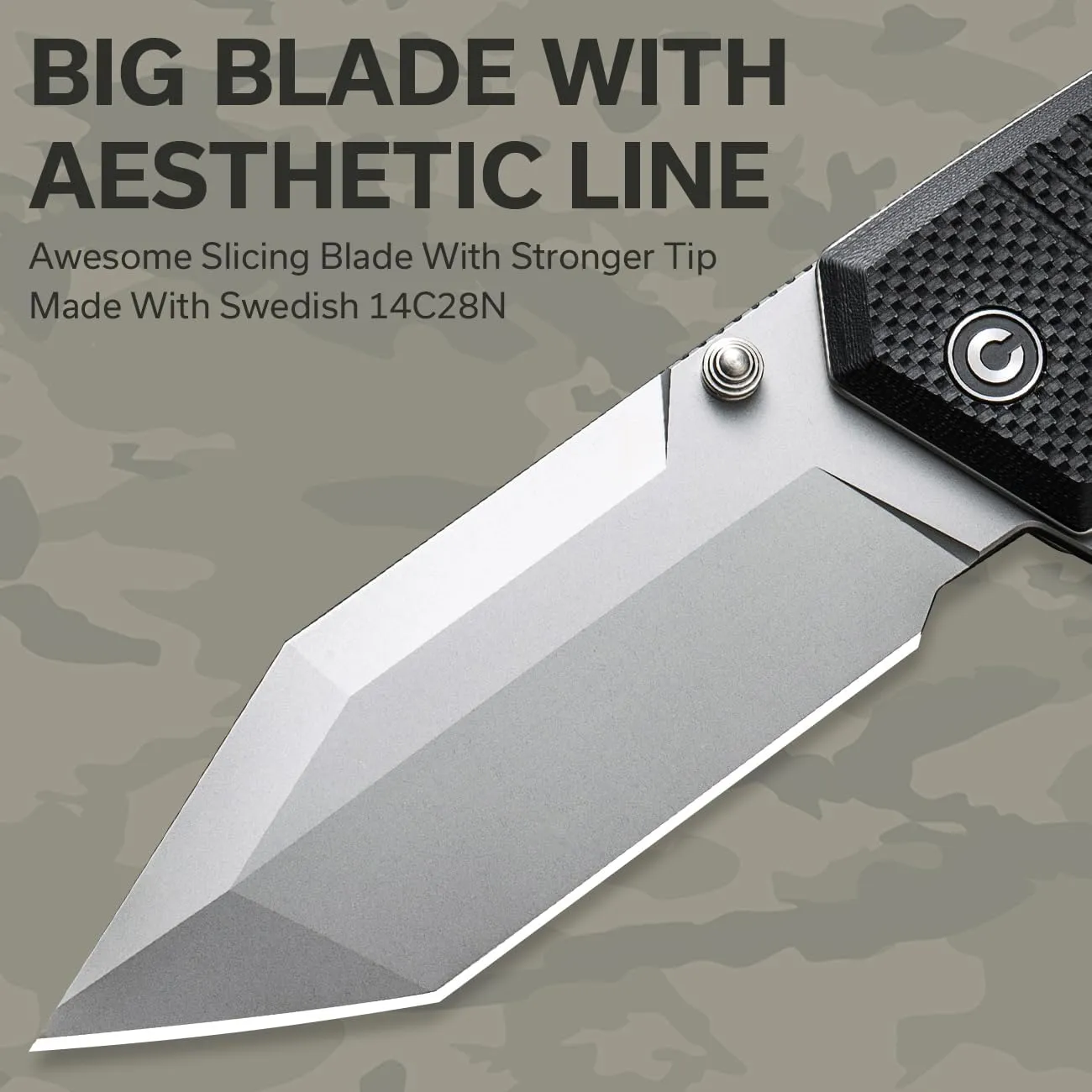 CIVIVI Pocket Knife for EDC, Bhaltair Tanto Folding Knife, 3.98'' 14C28N Blade G10 Handle, Liner Lock Knife for Men Outdoor C23024-1