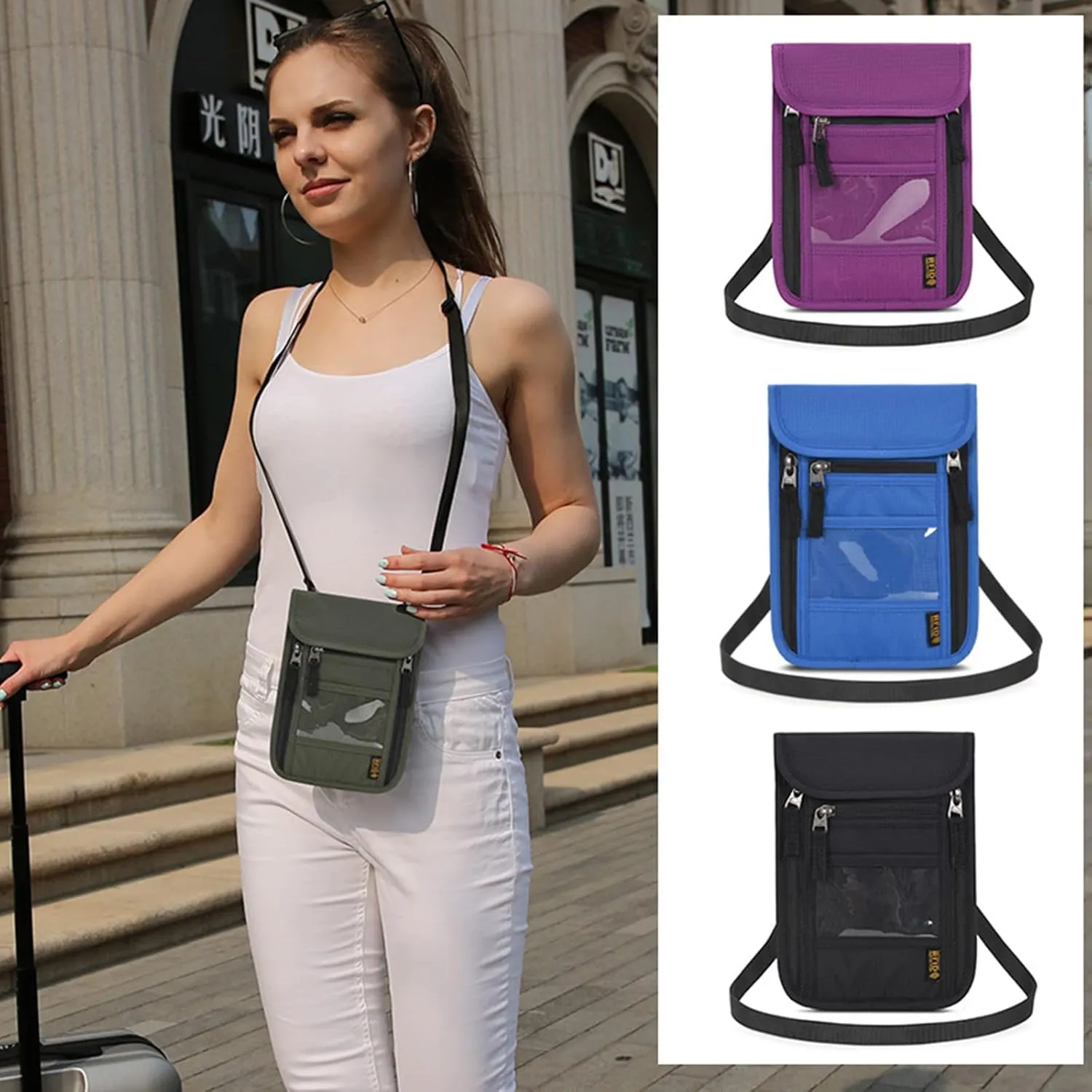 Clakllie Waterproof Travel Bags Adjustable Fashion Ideal Neck Bag Utility Phone Bag Passport Bag for Personal Items Credit Card,Purple