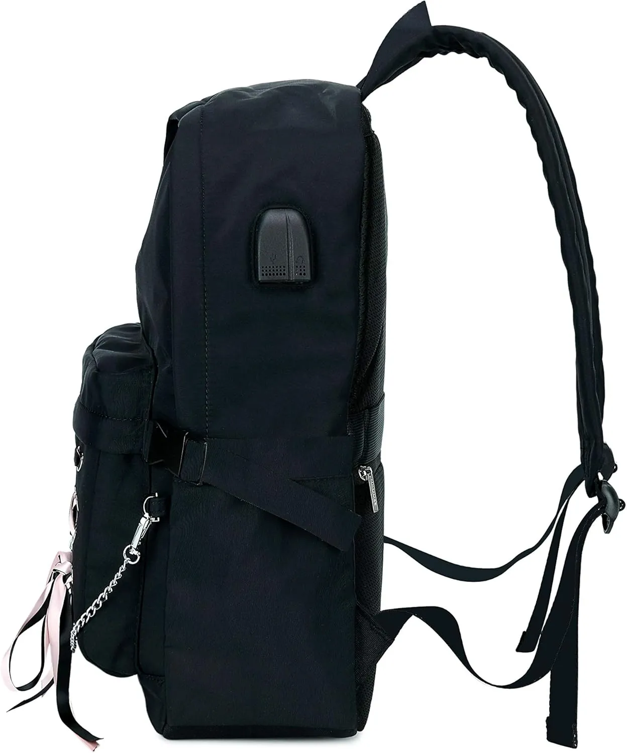 Classic Backpack for Women Stylish School Backpack for Teen Girl Black with Chain