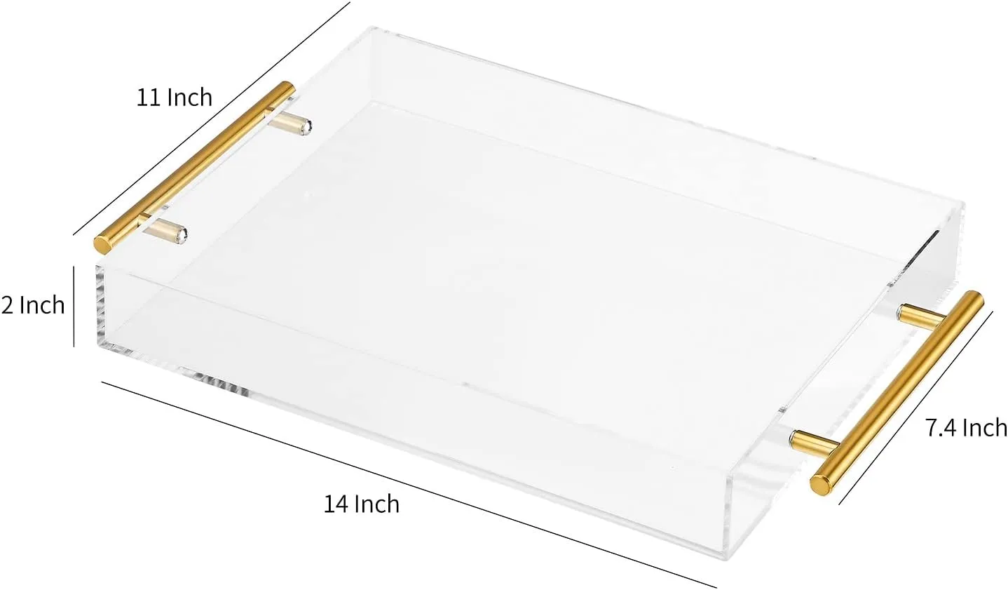 Clear Acrylic Lucite Serving Tray with Metal Handles,No Need to Assemble,11x14 Inch,Decorative Storage Organizer with Spill-Proof Design,Serving for Coffee,Breakfast,Dinner and More