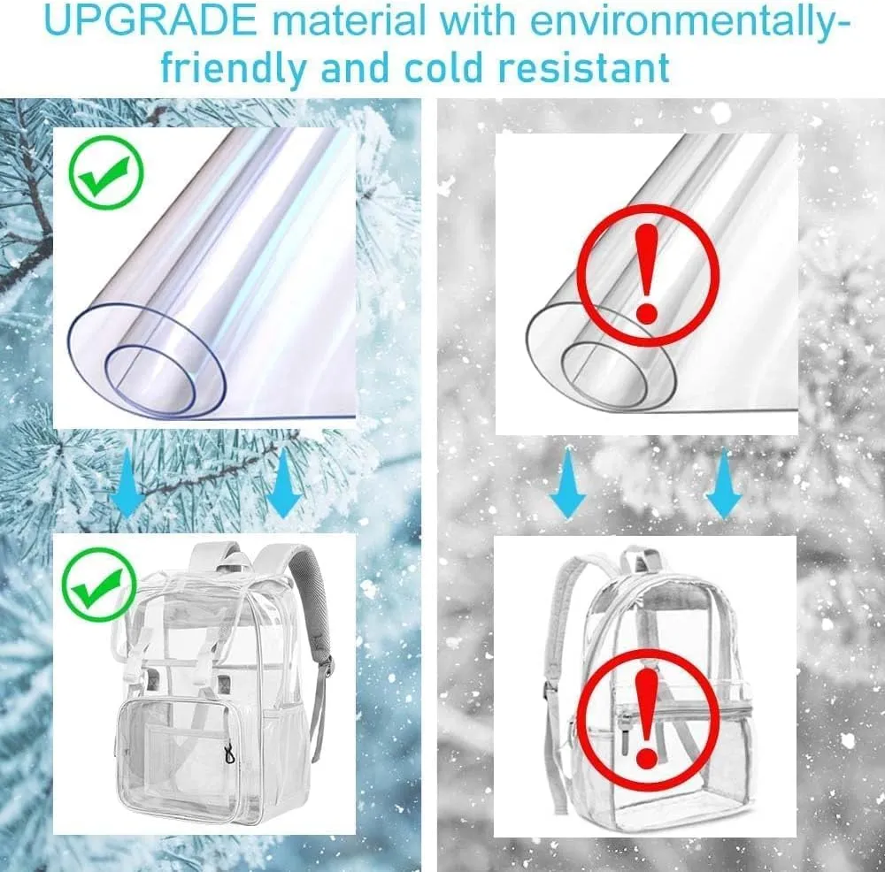 Clear Backpack, Stadium Approved Transparent Bookbag for Girls Boys, Heavy Duty PVC See Through Backpack for Women Men