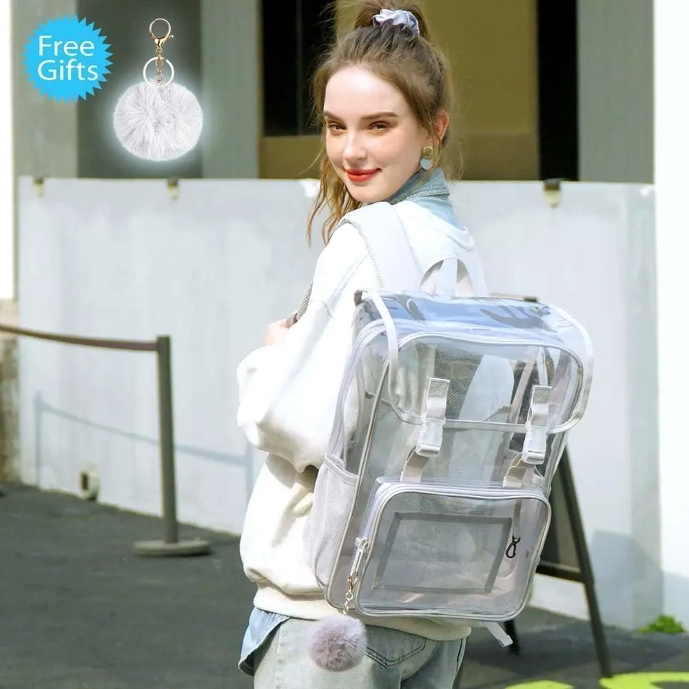 Clear Backpack, Stadium Approved Transparent Bookbag for Girls Boys, Heavy Duty PVC See Through Backpack for Women Men