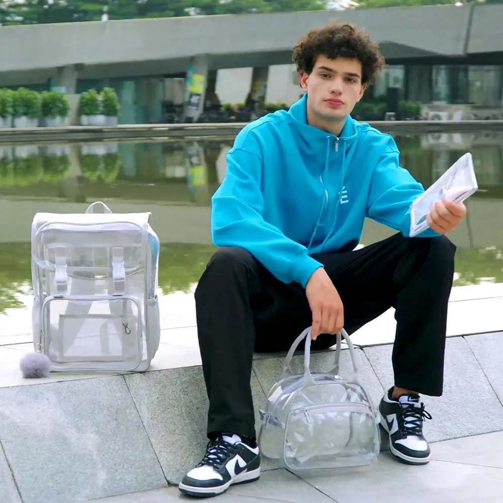 Clear Backpack, Stadium Approved Transparent Bookbag for Girls Boys, Heavy Duty PVC See Through Backpack for Women Men