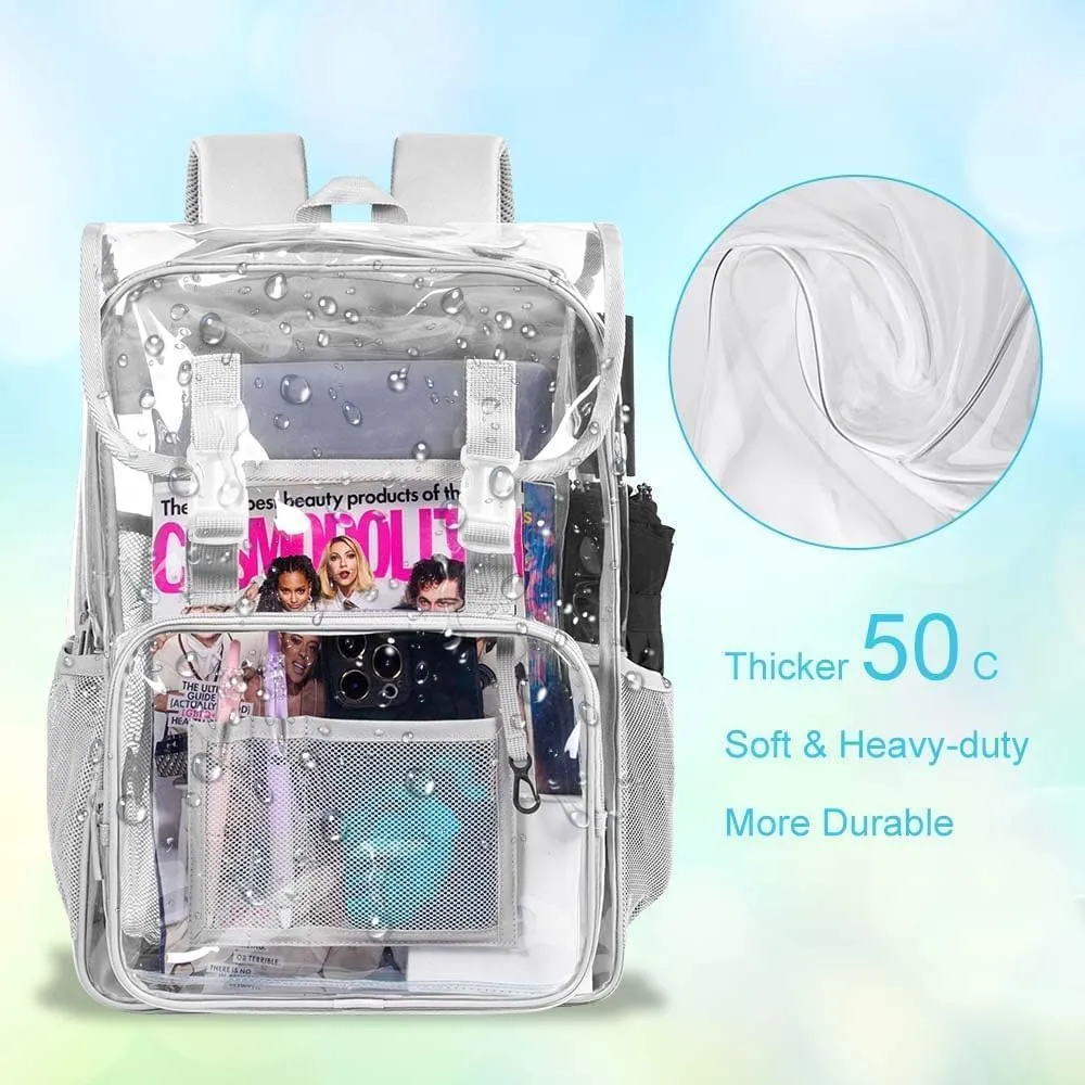 Clear Backpack, Stadium Approved Transparent Bookbag for Girls Boys, Heavy Duty PVC See Through Backpack for Women Men