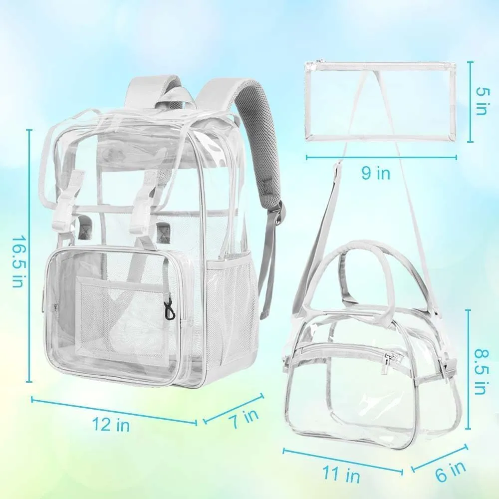 Clear Backpack, Stadium Approved Transparent Bookbag for Girls Boys, Heavy Duty PVC See Through Backpack for Women Men