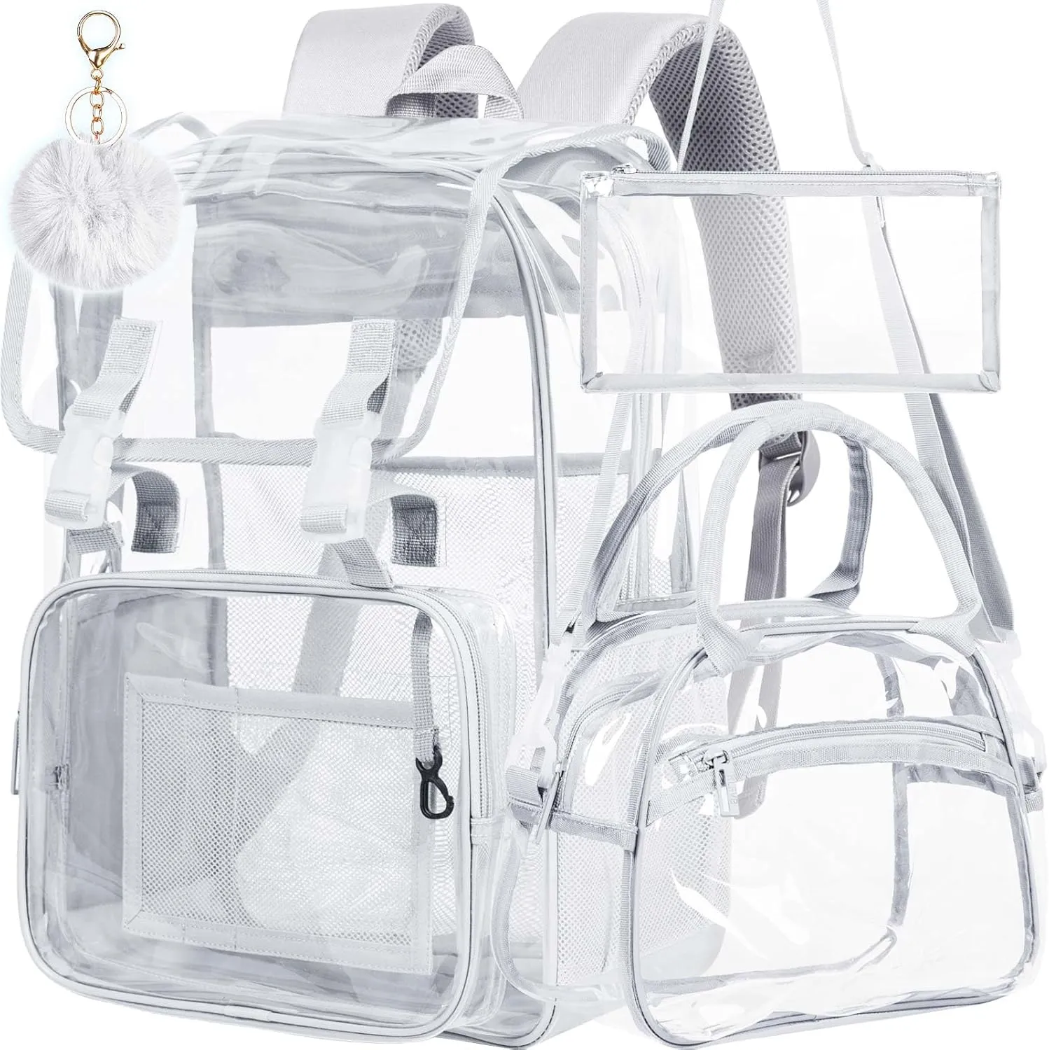 Clear Backpack, Stadium Approved Transparent Bookbag for Girls Boys, Heavy Duty PVC See Through Backpack for Women Men