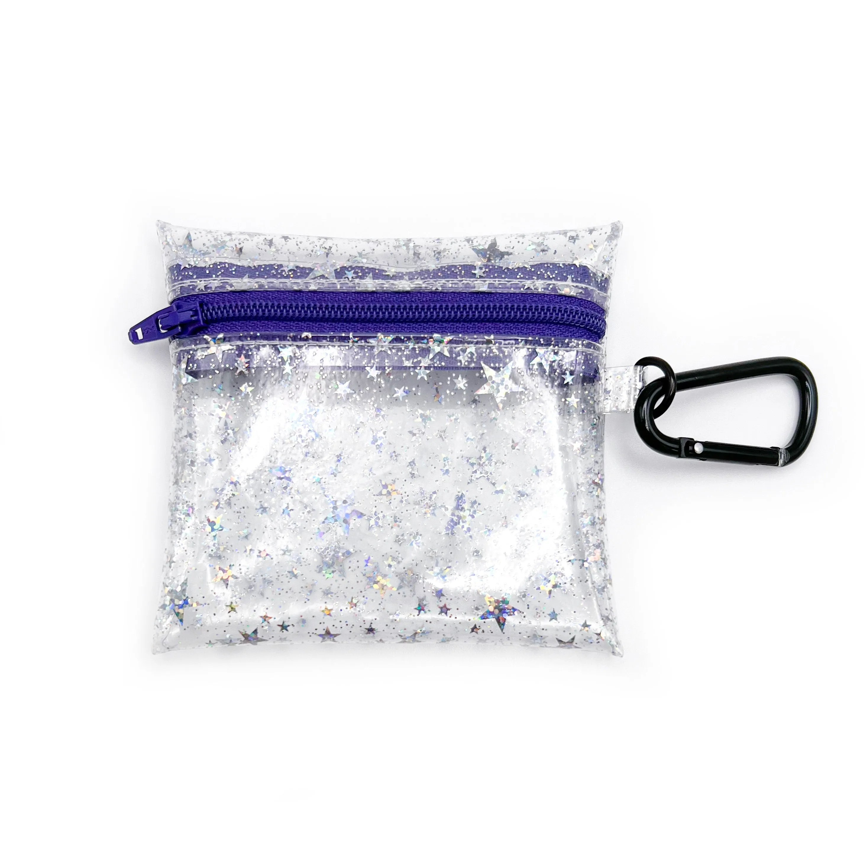 Clear Glitter Stars Coin Pouch | purple zipper