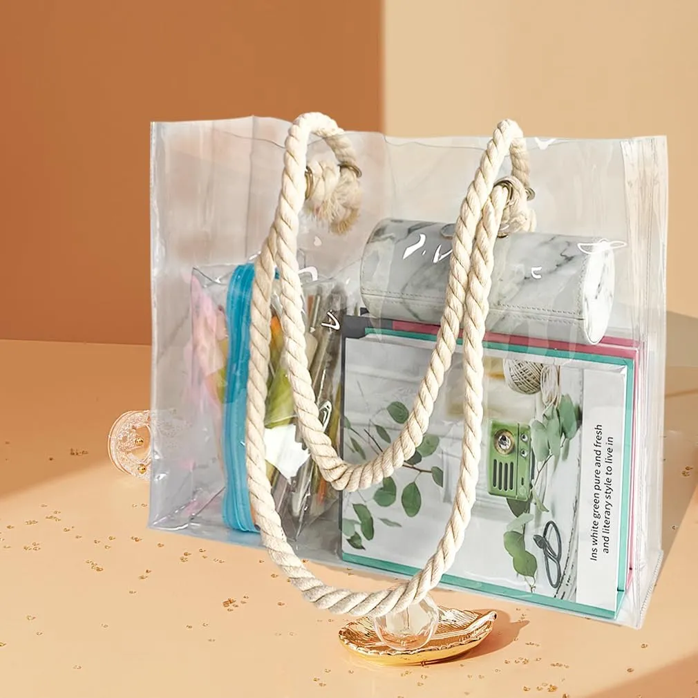 Clear Plastic Tote Bag with Rope Handles, Unisex Stadium Bag for Concerts, Festivals, Work