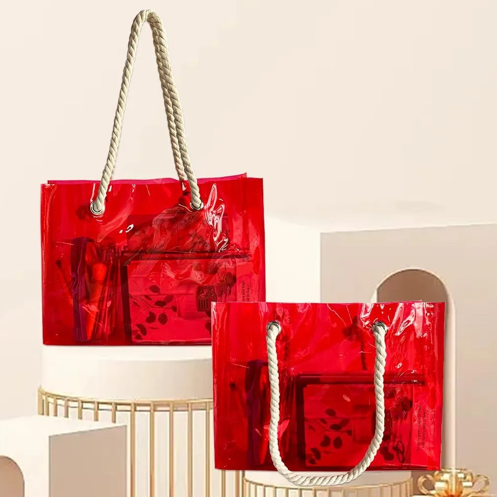 Clear Plastic Tote Bag with Rope Handles, Unisex Stadium Bag for Concerts, Festivals, Work