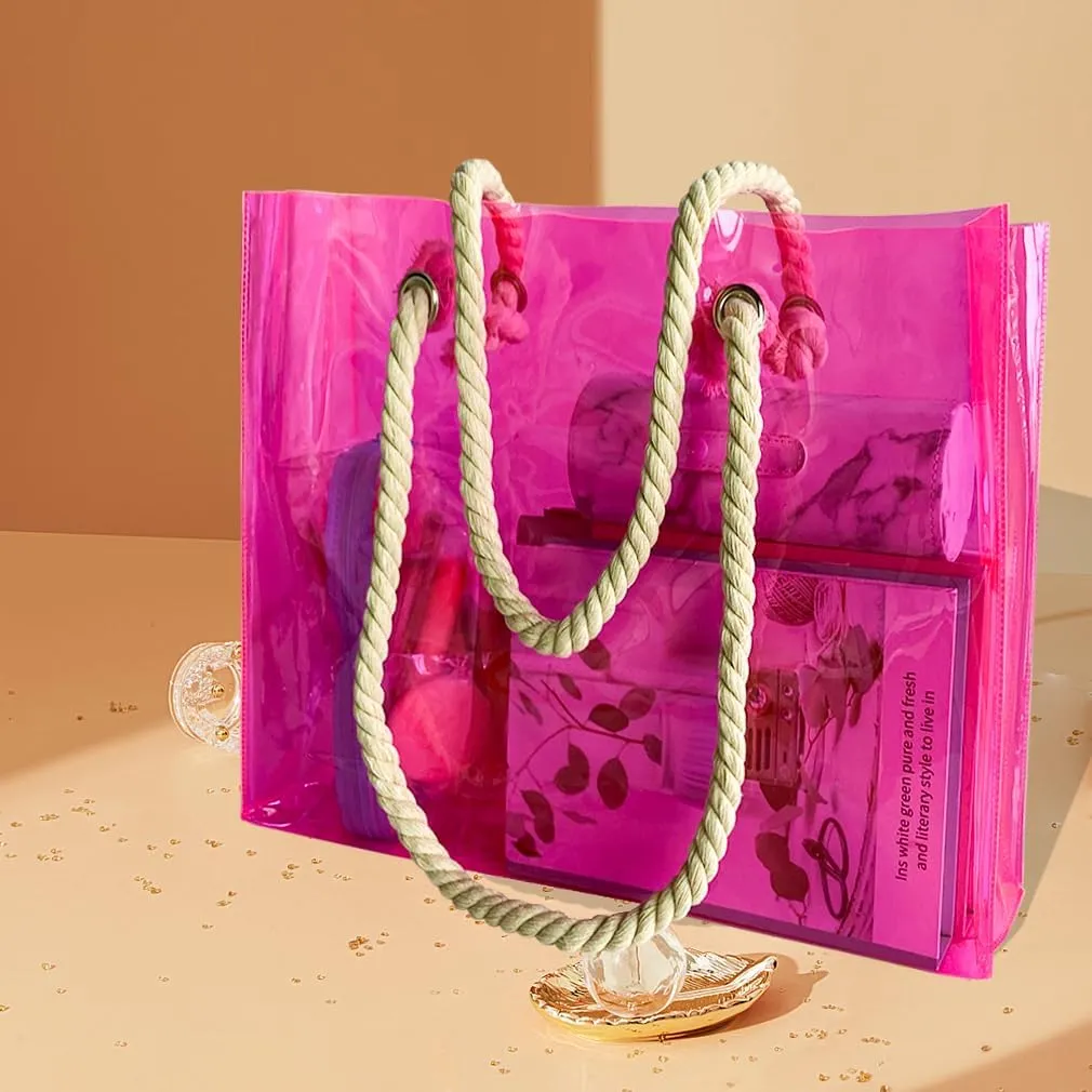 Clear Plastic Tote Bag with Rope Handles, Unisex Stadium Bag for Concerts, Festivals, Work