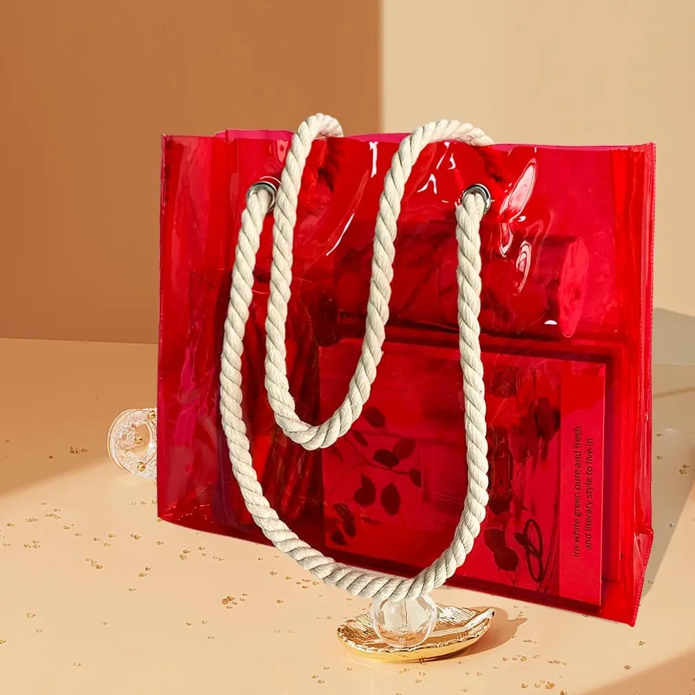Clear Plastic Tote Bag with Rope Handles, Unisex Stadium Bag for Concerts, Festivals, Work